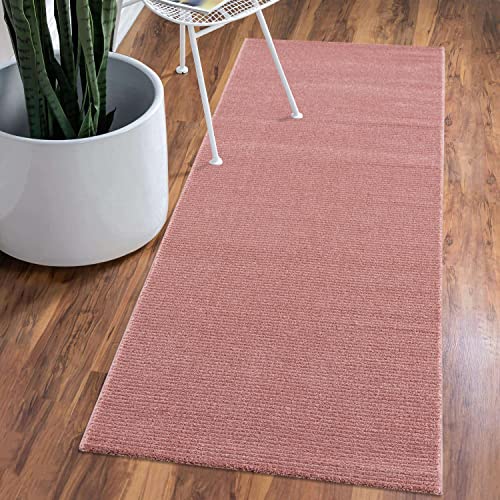 carpet city Teppich Einfarbig Rosa Flur - Kleiner Läufer 80x150 cm - Hochtief-Streifen-Muster, 3D-Effekt - Kurzflor Teppiche Modern - Deko Home&Living von carpet city