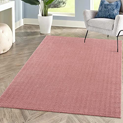 carpet city Teppich Einfarbig Rosa Wohnzimmer - Rechteckig 140x200 cm - Hochtief-Chevron-Muster, 3D-Effekt - Kurzflor Teppiche Modern - Deko Home&Living von carpet city