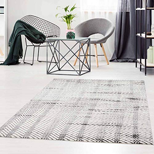 Teppich Flachflor Modern Meliert Zick-Zack Muster in Creme/Grau Wohnzimmer Größe 120/160 cm von carpet city