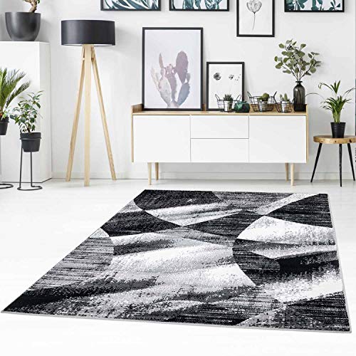 carpet city Teppich Flachflor Modern mit abstrakten Muster, meliert, Patchwork-Look in Schwarz, Grau für Wohnzimmer (80/150 cm) von carpet city