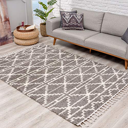 carpet city Teppich Hochflor Wohnzimmer - Ethno Skandi Stil 80x400 cm Grau Creme - Teppich-Läufer mit Fransen carpet city Teppich Hochflor Wohnzimmer - Ethno Skandi Stil 80x400 cm Grau Creme - Teppich-Läufer mit Fransen von carpet city