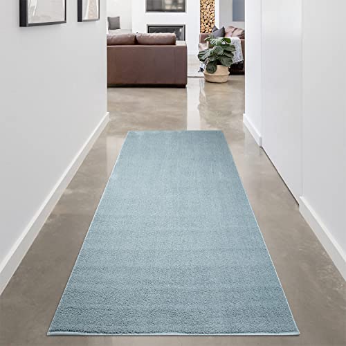 carpet city Flur Hochflor - 80x300 cm - Blau, Einfarbig - Super Soft - Weiche Micro-Polyester Teppiche Schlafzimmer - Moderne Langflor Wohnzimmerteppi, softshine-2236-aqua-80x300 von carpet city