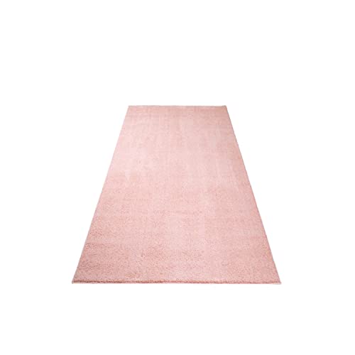 carpet city Teppich-Läufer Flur Hochflor - 80x300 cm - Rosa, Einfarbig - Super Soft - Weiche Micro-Polyester Teppiche Schlafzimmer - Moderne Langflor Wohnzimmerteppiche von carpet city