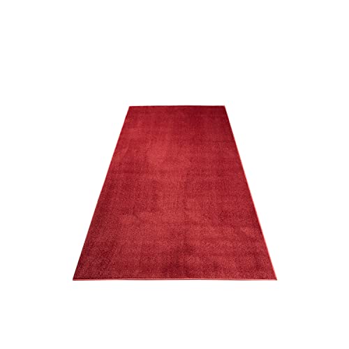 carpet city Teppich-Läufer Flur Hochflor - 80x300 cm - Rot, Einfarbig - Super Soft - Weiche Micro-Polyester Teppiche Schlafzimmer - Moderne Langflor Wohnzimmerteppiche von carpet city