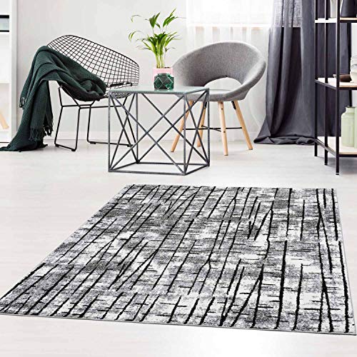 Teppich Flachflor Modern im Ethno-Look in Grau Wohnzimmer Größe 80/300 cm von Qilim