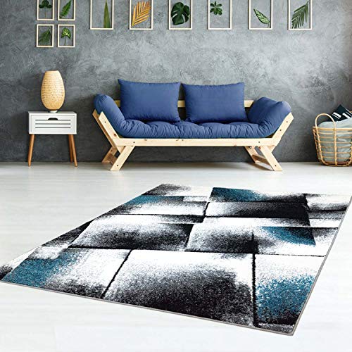 Teppich-Läufer Modern Moda Flachflor Kurzflor Konturenschnitt Handcarving Meliert Blau für Wohnzimmer; Größe: 80x300 cm von carpet city