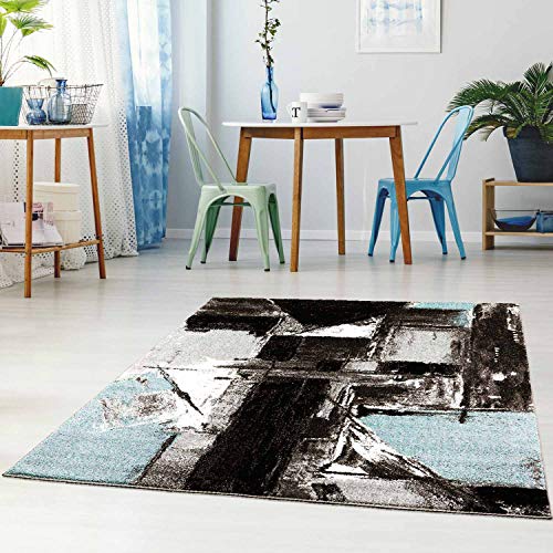 Teppich Flachflor Modern Meliert Ethno-Look in Grau/Blau Wohnzimmer Schlafzimmer Größe 160/225 cm von Qilim
