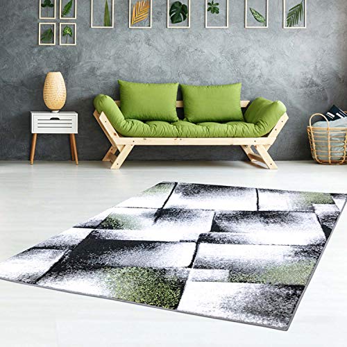 Teppich Modern Moda Flachflor Kurzflor Konturenschnitt Handcarving Meliert Grün für Wohnzimmer; Größe: 200x290 cm von carpet city
