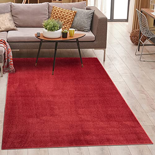 carpet city Teppich Wohnzimmer Hochflor - 160x220 cm - Rot, Einfarbig - Super Soft - Weiche Micro-Polyester Teppiche Schlafzimmer - Moderne Langflor Wohnzimmerteppiche von carpet city