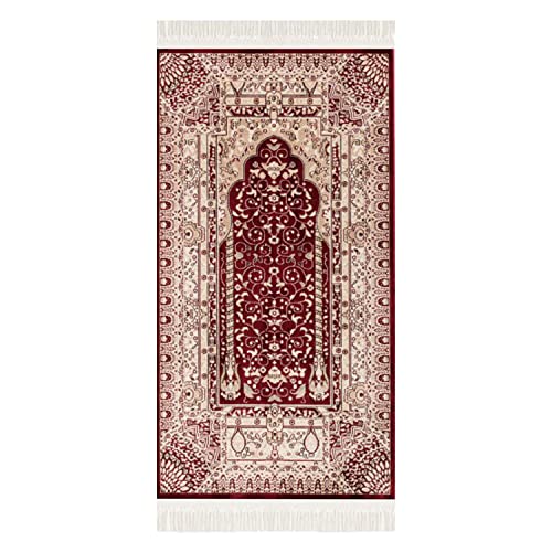 carpet city Gebetsteppich - Seccade Namaz - 70x125 cm Bordeaux - Mäander Mihrab Gebetsmatte mit Fransen - Wand-Dekoration Wohnzimmer - Klassische Teppiche Kurzflor - Orientteppich von carpet city