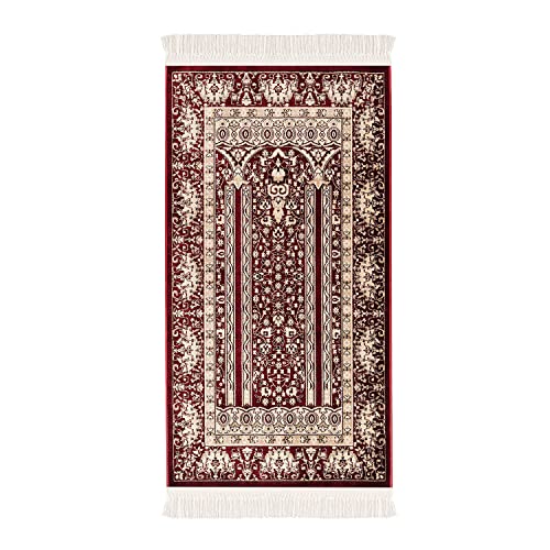 carpet city Gebetsteppich - Seccade Namaz - 70x125 cm Bordeaux - Mäander Ornamente Gebetsmatte mit Fransen - Wand-Dekoration Wohnzimmer - Klassische Teppiche Kurzflor - Orientteppich von carpet city