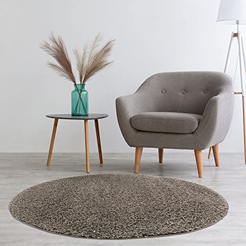 carpet city Hochflor Teppich Wohnzimmer - Einfarbig Anthrazit - 160x160 cm Rund - Shaggyteppich Langflor Uni - Schlafzimmerteppich Flauschig Weich - Moderne Wohnzimmerteppiche von carpet city