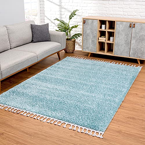 carpet city Hochflor Teppich Wohnzimmer - Einfarbig Blau - 200x290 cm - Shaggyteppich Langflor - Kettfäden - Schlafzimmerteppich Flauschig Weich - Moderne Wohnzimmerteppiche von carpet city