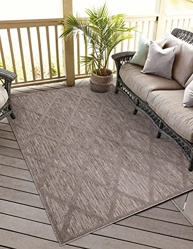 carpet city In-& Outdoor Teppich - 120x170 cm - für Innen-& Außenbereich - Wetterfest Balkon-Teppich, Terrasse, Flur, Küche - Wohnzimmer-Teppiche - Hochtief/ 3D-Effekt - Raute-Optik in Braun von carpet city