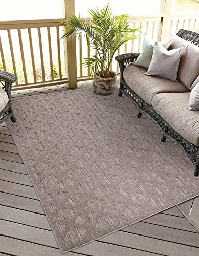 carpet city In-& Outdoor Teppich - 160x230 cm - für Innen-& Außenbereich - Wetterfest Balkon-Teppich, Terrasse, Flur, Küche - Wohnzimmer-Teppiche - Hochtief/ 3D-Effekt - Geo-Muster in Braun von carpet city