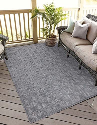 carpet city In-& Outdoor Teppich - 240x340 cm - für Innen-& Außenbereich - Wetterfest Balkon-Teppich, Terrasse, Flur, Küche - Wohnzimmer-Teppiche - Hochtief/ 3D-Effekt - Geo-Muster in Anthrazit von carpet city