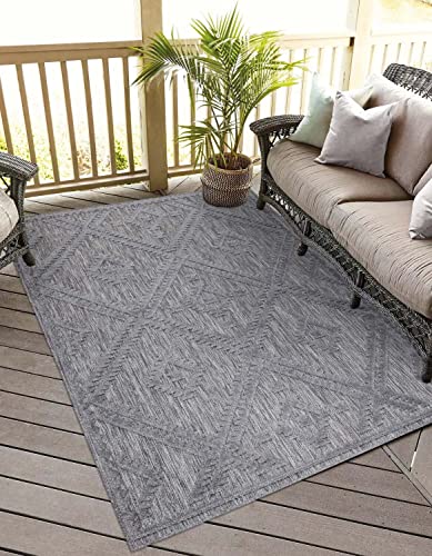 carpet city In-& Outdoor Teppich - 240x340 cm - für Innen-& Außenbereich - Wetterfest Balkon-Teppich, Terrasse, Flur, Küche - Wohnzimmer-Teppiche - Hochtief/ 3D-Effekt - Rauten-Muster in Anthrazit von carpet city