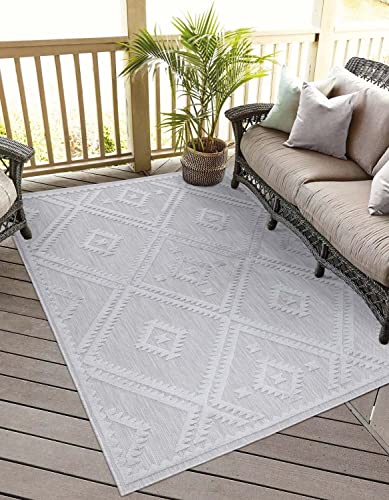 carpet city In-& Outdoor Teppich - 240x340 cm - für Innen-& Außenbereich - Wetterfest Balkon-Teppich, Terrasse, Flur, Küche - Wohnzimmer-Teppiche - Hochtief/ 3D-Effekt - Rauten-Muster in Grau von carpet city