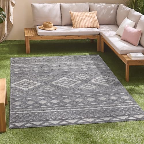 carpet city In-& Outdoor Teppich - 60x110 cm - für Innen-& Außenbereich - Wetterfest Balkon-Teppich, Terrasse, Flur, Küche - Wohnzimmer-Teppiche - Hochtief/ 3D-Effekt - Ethno-Look in Anthrazit carpet city In-& Outdoor Teppich - 60x110 cm - für Innen-& Außenbereich - Wetterfest Balkon-Teppich, Terrasse, Flur, Küche - Wohnzimmer-Teppiche - Hochtief/ 3D-Effekt - Ethno-Look in Anthrazit von carpet city