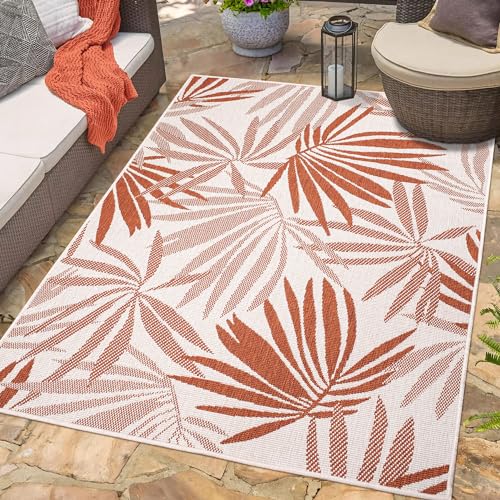 carpet city In- & Outdoor-Teppich Rot, Creme - Wendeteppich - 160x230 cm - Florales Muster - Wetterbeständig für Balkon, Terrasse - Teppiche Modern Indoor Wohnzimmer, Küche von carpet city