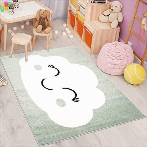 carpet city Kinderteppich Bubble Kids Flachflor mit Wolken-Motiv in Mint-Grün für Kinderzimmer; Größe: 120x160 cm von carpet city