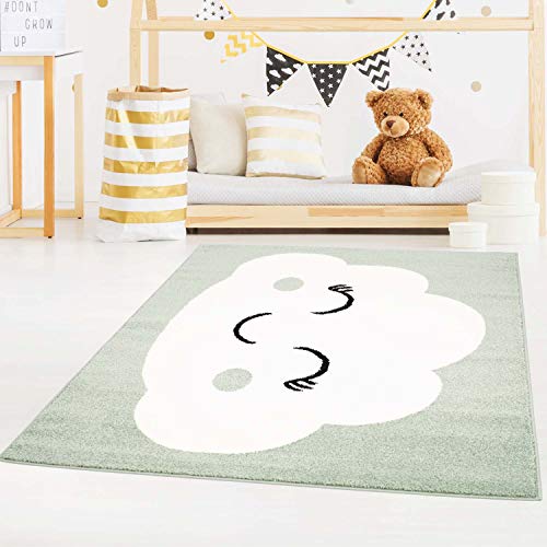 carpet city Kinderteppich Bubble Kids Flachflor mit Wolken-Motiv in Mint-Grün für Kinderzimmer; Größe: 160x225 cm von carpet city