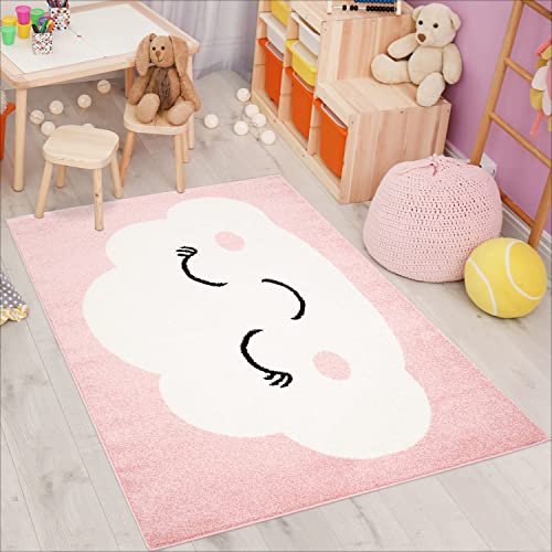 carpet city Kinderteppich Bubble Kids Flachflor mit Wolken-Motiv in Rosa für Kinderzimmer; Größe: 160x225 cm von carpet city