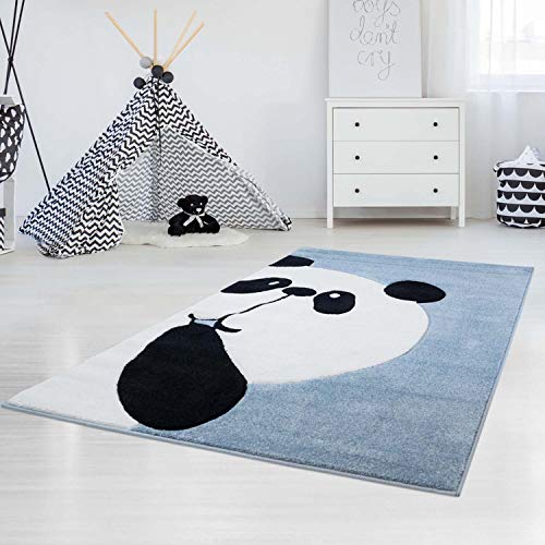 carpet city Kinderteppich Flachflor Bueno Panda-Bär in Blau mit Konturenschnitt für Kinderzimmer; Größe: 140x200 cm von carpet city