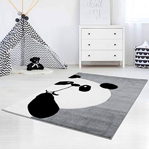 carpet city Kinderteppich Flachflor Bueno Panda-Bär in Grau mit Konturenschnitt, Glanzgarn für Kinderzimmer; Größe: 120x170 cm von carpet city