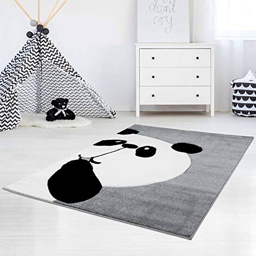 Kinderteppich Panda-Bär Grau - 140x200 cm - Teppich Tier-Motiv Kinderzimmer für Mädchen und Jungen von carpet city