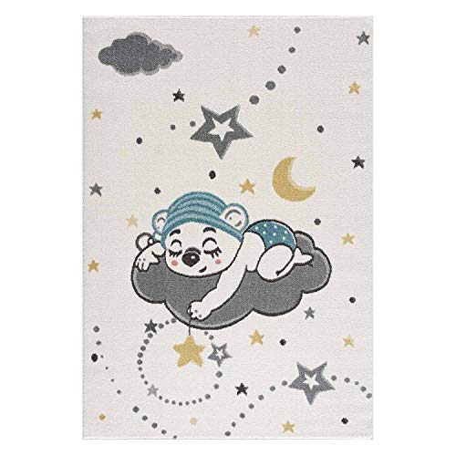 carpet city Kinderteppich Kinderzimmer Creme - 140x200 cm - Nachthimmel Sterne Mond - Kinderzimmerteppiche Mädchen Jungen - Babyzimmer-Teppich - Spielteppich von carpet city