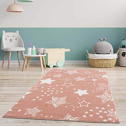 carpet city Kinderteppich Läufer - Sterne Sternen-Himmel 80x150 cm Rose - Kinderzimmer Teppich Modern von carpet city