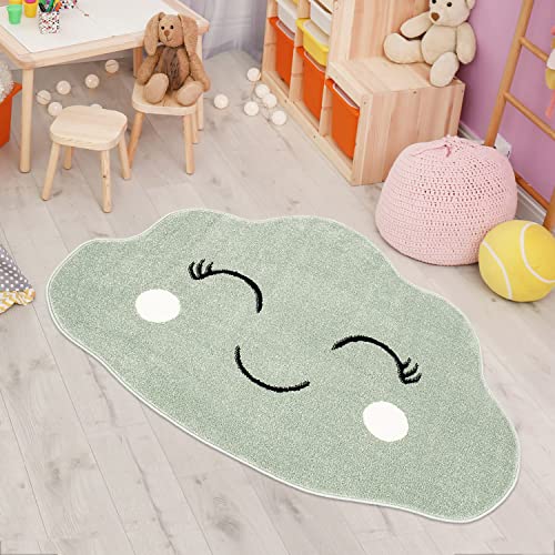 carpet city Kinderteppich Wolke in Mint-Grün für Kinderzimmer in 100x150 cm Wolkenform von carpet city