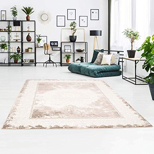 carpet city Klassischer Teppich aus Polyester mit Ornamenten, Floral, Mäander-Optik in Beige für Wohnzimmer; Größe: 80x150 cm von carpet city