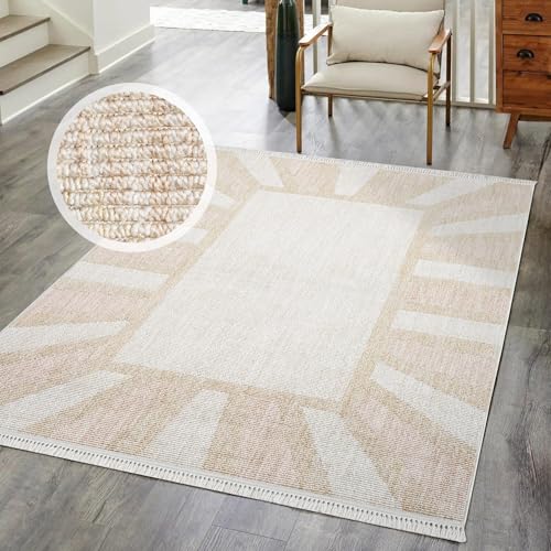 carpet city Kurzflor Teppich Flur Rosa - 80x150 cm Läufer - Kreis-Muster - Fransen-Teppiche Modern, Boho für Schlafzimmer, Wohnzimmer von carpet city