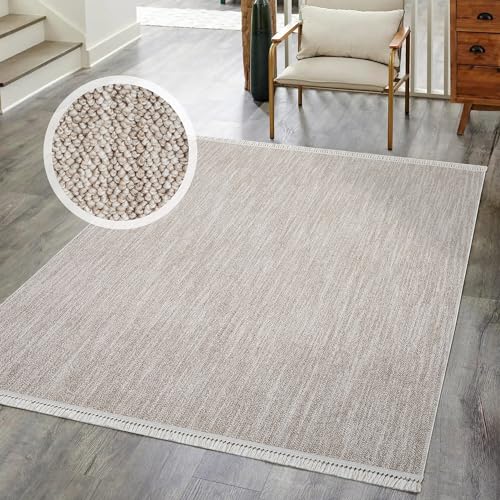 carpet city Kurzflor Teppich Wohnzimmer Beige - 120x170 cm - Einfarbig, Meliert - Fransen-Teppiche Modern, Boho für Schlafzimmer, Esszimmer carpet city Kurzflor Teppich Wohnzimmer Beige - 120x170 cm - Einfarbig, Meliert - Fransen-Teppiche Modern, Boho für Schlafzimmer, Esszimmer von carpet city