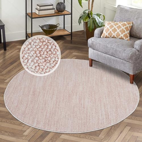 carpet city Kurzflor Teppich Wohnzimmer Rosa - 120 cm Rund - Einfarbig, Meliert - Teppiche Modern, Boho für Schlafzimmer, Esszimmer von carpet city