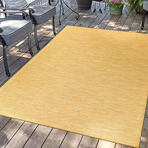 carpet city Outdoor Teppich Terrasse Wetterfest - 120x170 cm - Balkonteppich Gelb Meliert - In-& Outdoor Teppiche für Veranda, Garten, Küche, Bad oder Wohnzimmer von carpet city