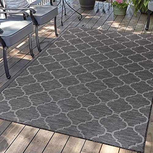 carpet city Outdoor Teppich Terrasse Wetterfest - 120x170 cm - Balkonteppich Schwarz - Marokkanisches Muster - In-& Outdoor Teppiche für Veranda, Garten, Küche, Bad oder Wohnzimmer von carpet city