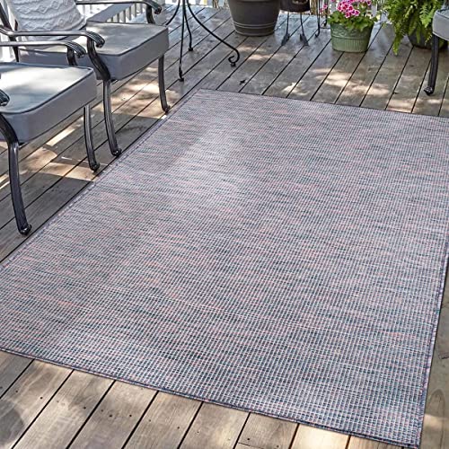 carpet city Outdoor Teppich Terrasse Wetterfest - 140x200 cm - Balkonteppich Blau-Pink Meliert - In-& Outdoor Teppiche für Veranda, Garten, Küche, Bad oder Wohnzimmer von carpet city