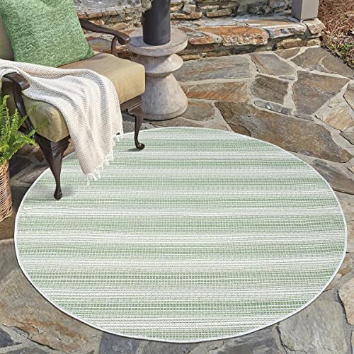 carpet city Outdoor Teppich Terrasse Wetterfest - 160x160 cm Rund - Balkonteppich Grün - Streifen Muster - In-& Outdoor Teppiche für Veranda, Garten, Küche, Bad oder Wohnzimmer von carpet city