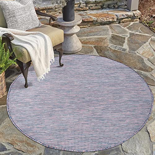 carpet city Outdoor Teppich Terrasse Wetterfest - 200x200 cm Rund - Balkonteppich Blau-Pink Meliert - In-& Outdoor Teppiche für Veranda, Garten, Küche, Bad oder Wohnzimmer von carpet city