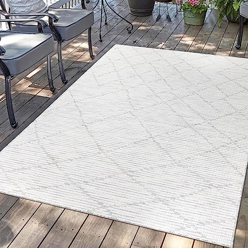 carpet city Outdoor Teppich Terrasse Wetterfest - 60x110 cm - Balkonteppich Grau - Raute-Optik - In-& Outdoor Teppiche für Veranda, Garten, Küche, Bad oder Wohnzimmer von carpet city