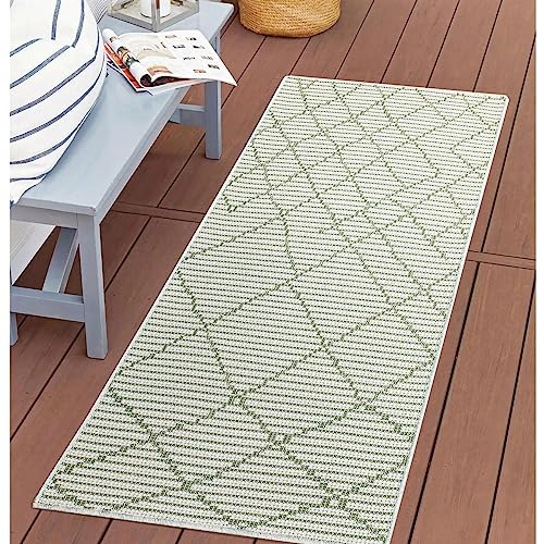 carpet city Outdoor Teppich Terrasse Wetterfest - 80x150 cm - Balkonteppich Grün - Raute-Optik - In-& Outdoor Teppiche für Veranda, Garten, Küche, Bad oder Wohnzimmer von carpet city