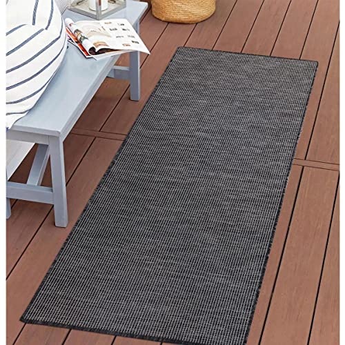 carpet city Outdoor Teppich Terrasse Wetterfest - 80x150 cm -Balkonteppich Schwarz Meliert - In-& Outdoor Teppiche für Veranda, Garten, Küche, Bad oder Wohnzimmer von carpet city