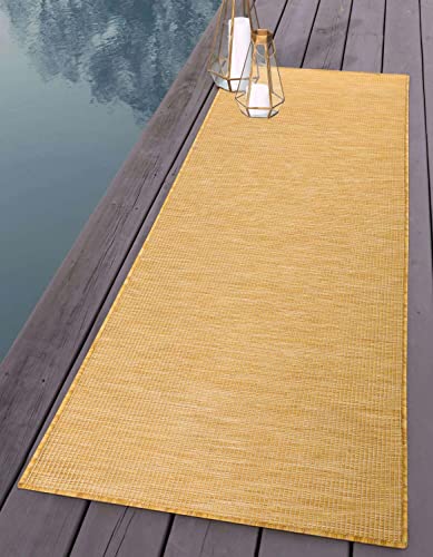carpet city Outdoor Teppich Terrasse Wetterfest - 80x250 cm Läufer - Balkonteppich Gelb Meliert - In-& Outdoor Teppiche für Veranda, Garten, Küche, Bad oder Wohnzimmer von carpet city