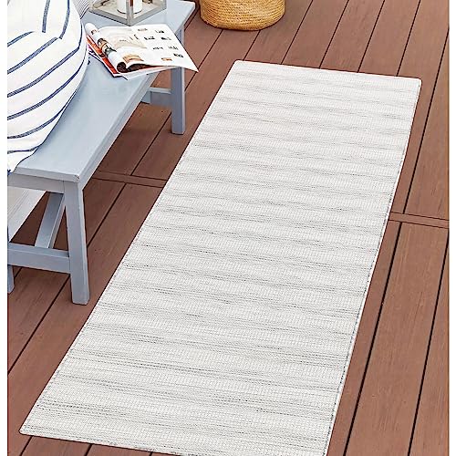 carpet city Outdoor Teppich Terrasse Wetterfest - 80x150 cm - Balkonteppich Grau - Streifen Muster - In-& Outdoor Teppiche für Veranda, Garten, Küche, Bad oder Wohnzimmer von carpet city