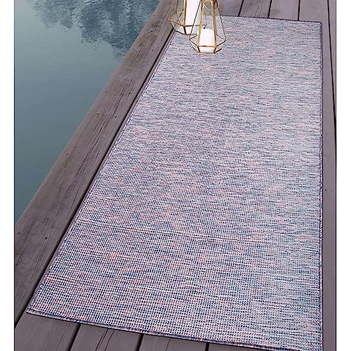 carpet city Outdoor Teppich Terrasse Wetterfest - 80x250 cm Läufer - Balkonteppich Blau-Pink Meliert - In-& Outdoor Teppiche für Veranda, Garten, Küche, Bad oder Wohnzimmer von carpet city