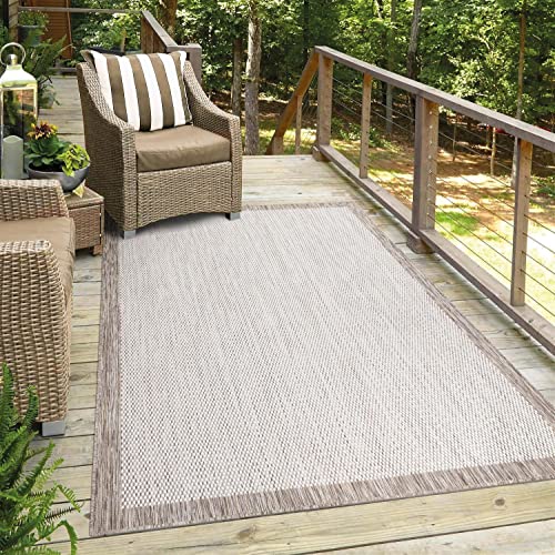 carpet city Outdoor-Teppich Wetterfest Balkon Terrassen - Beige in 120x170 cm - Deko Teppiche Außen Wasserfest - Balkondekoration Bordüre Wohnzimmerteppiche von carpet city