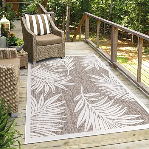 carpet city Outdoor-Teppich Wetterfest Balkon Terrassen - Beige in 120x170 cm - Deko Teppiche Außen Wasserfest - Balkondekoration Florale-Optik Wohnzimmerteppiche von carpet city